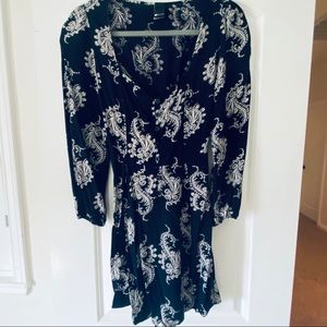 Paisley print button front mini dress